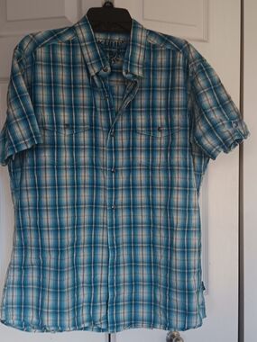 Kuhl Men's Blue Plaid Short-Sleeve Button-Down Shirt